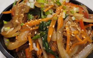 marinated and grilled with julienned veggies